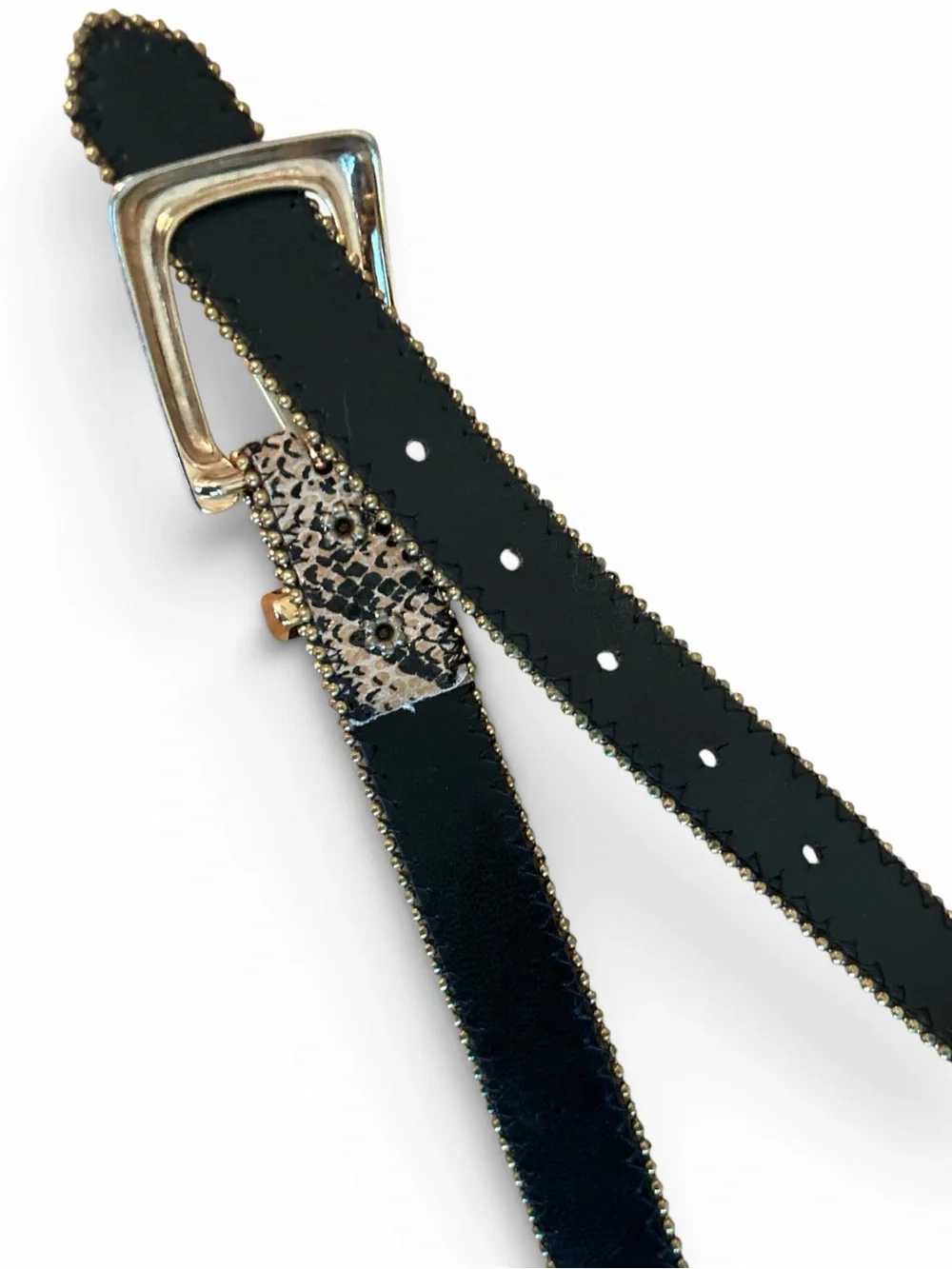 Vintage 90s Women’s Two-Tone Faux Snake Print Belt with Gold Tone Buckle Size 32
